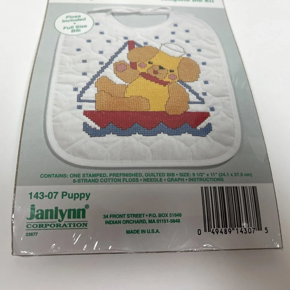 Janlynn Corporation Neat & Nifty 143-07 Puppy Stamped Cross Stitch Bib Kit NWOT